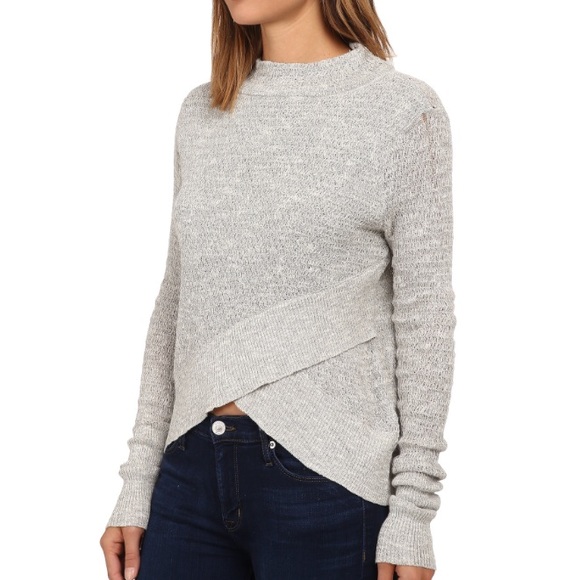 Mock Neck Boho Wrap Sweater Gray 